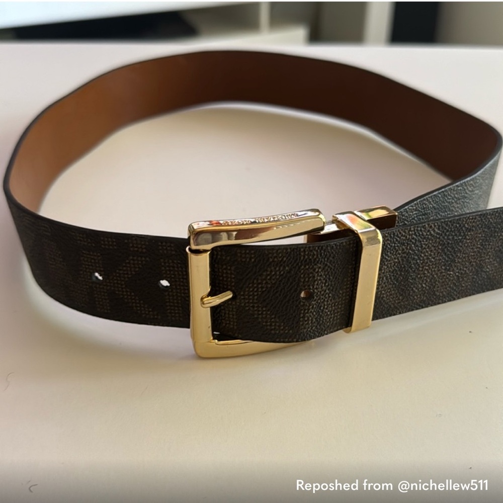 Luxury Brown Leather Belt with Gold Buckle